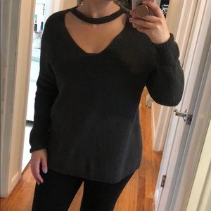 Women’s American Eagle Sweater V Neck Choker Gray